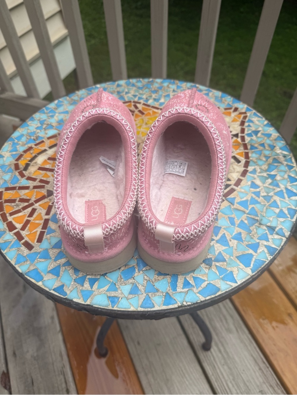 UGGS Tasman II Pink Floral Embroidered Suede Slip-On Slippers Shoes